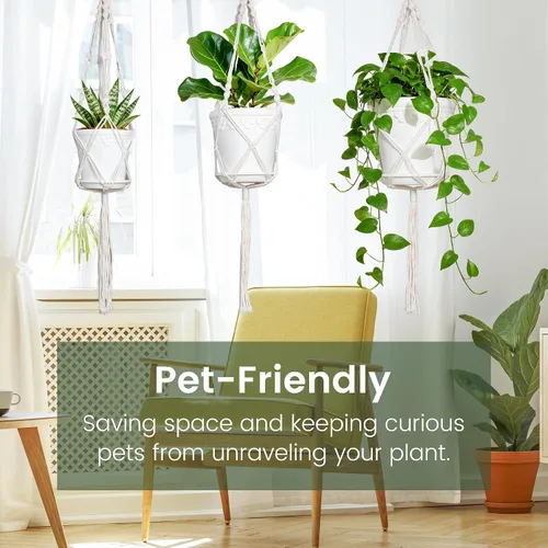Vista 3 de Macetas colgantes con colgadores de macramé, juego de 3 macetas de riego automático, cestas de flores colgantes para plantas de interior y exterior