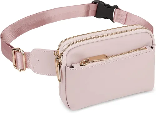 Vista 2 de Uromee Riñonera para mujer, bolsa de cintura ligera, para viajes, correr, senderismo, correa ajustable, 0227 PU Rosa Oscuro, S