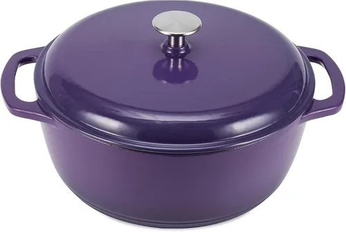 Vista 20 de Amazon Basics Olla de horno holandés de hierro fundido con tapa, esmaltada, redonda, doble asa, resistente, pequeña, 4.3 cuartos de galón, azul