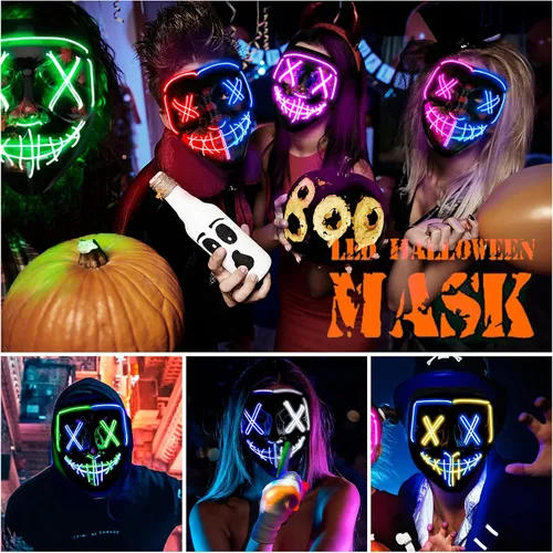 Vista 6 de Máscara de purga de Halloween máscara con luz LED máscara de miedo para cosplay máscara de disfraz LED para niños niñas adultos con alambre EL