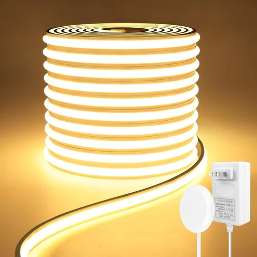 Vista 10 de Tira de luces LED COB de neón de 16.4 pies, 24 V, 1400 LED, sensor táctil de madera penetrable, impermeable, blanco, regulable, tira de luz de neón