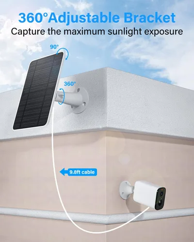 Vista 5 de Panel solar de carga mejorado compatible con Arlo Pro 4, Pro 3, Ultra 2, panel solar de 4 W con cable de carga de 9.8 pies, impermeable IP65