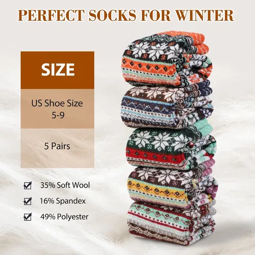 Vista 3 de Loiyadn Calcetines de lana para mujer, 5 pares de calcetines gruesos y suaves para mujer, calcetines de invierno para mujeres y hombres, calcetines
