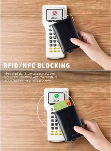Vista 3 de VULKIT Tarjetero Pop Up Slim Wallet Cuero RFID Bloqueo Tarjetero Caja Hasta 8 Tarjetas de Crédito