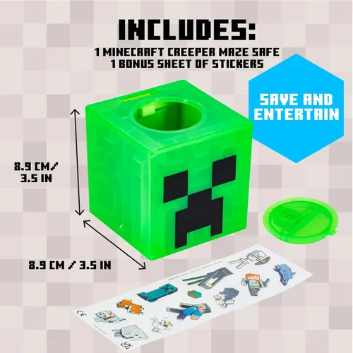 Vista 6 de Paladone Minecraft Creeper Maze Safe, completa el laberinto para desbloquear dinero, divertido juguete coleccionable de bloques de Minecraft