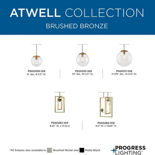 Vista 7 de Progress Lighting Atwell Collection - Lámpara colgante colgante moderna con forma de globo de cristal transparente de bronce cepillado