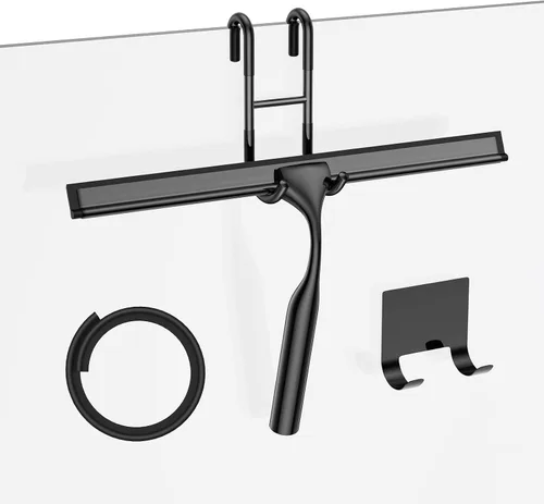 Vista 12 de Shower Squeegee for Glass Doors, 10-Inch Stainless Steel Squeegee Bathroom Doors Mirror Car Windows with Matching Hooks Holder and Replacement Blade