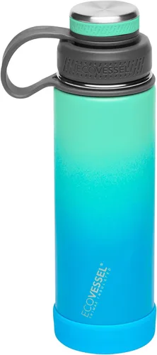 Vista 8 de EcoVessel Botella de agua de acero inoxidable con tapa doble aislada, botella de agua aislada con colador y protector de botella de silicona, taza
