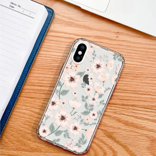 Vista 7 de GYZYA Funda para iPhone X y iPhone Xs, 5.8 pulgadas transparente con diseño floral, lindo protector delgado parachoques de TPU + cubierta trasera a