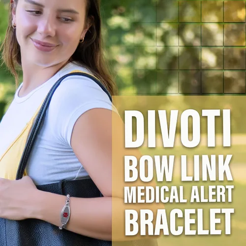 Vista 3 de Divoti Haley Pulsera de alerta médica para mujer con grabado gratuito y cadena bizantina dividida Estilo y tamaño acero inoxidable 12123PK-90