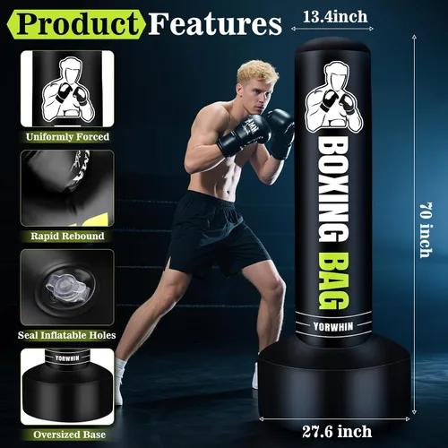 Vista 3 de Freestanding Punching Bag for Adults Teens, 70'' Heavy Boxing Bag with Stand with Gloves, Pump and Jump Rope, Women Men Standing Kickboxing Bag for