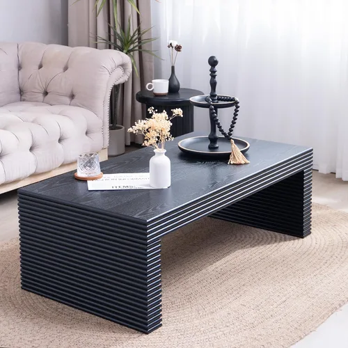 Vista 24 de Mesa auxiliar de madera, 39.37 pulgadas, cuadrada de mediados de siglo, mesa central de madera moderna de madera de fibropanel de densidad media