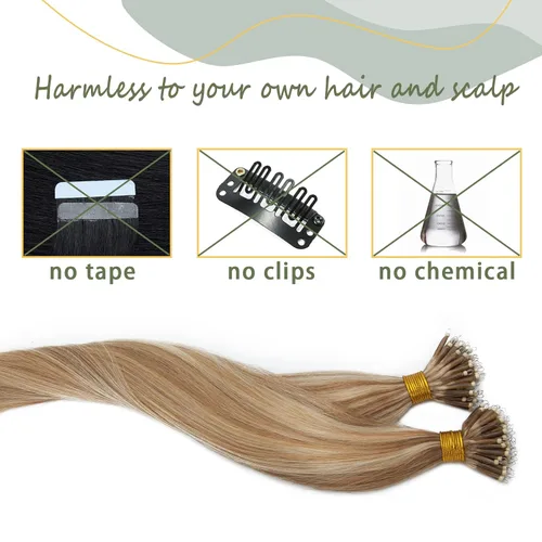 Vista 124 de SEGO Extensiones de cabello humano con micro cuentas, extensiones de cabello humano con micro bucle, lacio, natural, fusión fría, 1.76 oz/paquete