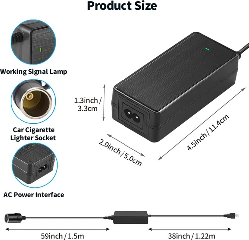 Vista 2 de Adaptador de corriente de CA a CC de 12 V, 5 A, 60 W, 100-240 V a 12 V, convertidor de enchufe para encendedor de cigarrillos de automóvil, fuente
