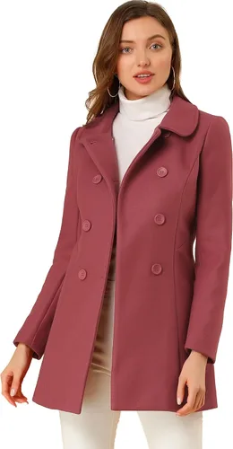 Vista 35 de Allegra K Abrigo Largo De Invierno Con Cuello Peter Pan Y Doble Botonadura Para Mujer Beige