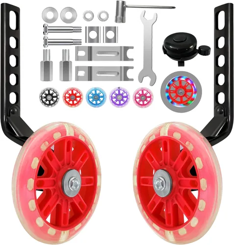Vista 7 de HAWENS Ruedas de entrenamiento para bicicleta, ruedas silenciosas intermitentes con estabilizador de bicicleta ajustable, kit de montaje compatible