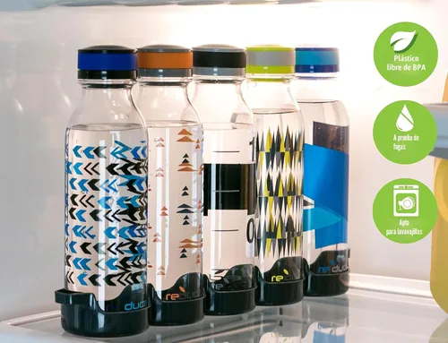 Vista 5 de REDUCE WaterWeek - Botellas de agua reutilizables Tritan de 14 onzas, incluye 5 botellas a prueba de fugas y bandeja para refrigerador, sin BPA