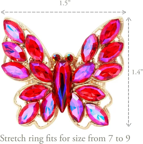 Vista 2 de Lavencious Anillo elástico de mariposa con encanto de cristal para mujer, tamaño libre para 7-9