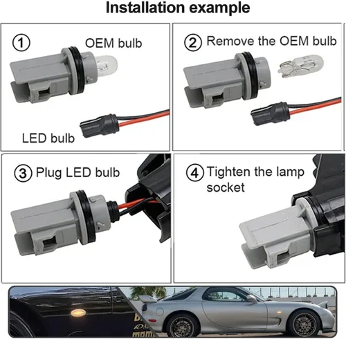 Vista 8 de 2 luces LED ámbar RX7 dinámicas secuenciales intermitentes laterales para Maz'da RX7 (FD) PREMACY (CP) 23 (BA) 323 (BJ) 626 (GF/GW), luces