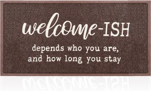 Vista 8 de JJUUYOU Felpudo de bienvenida para puerta delantera, entrada al aire libre, Welcome Ish Depends Who You are, tapete antideslizante de goma