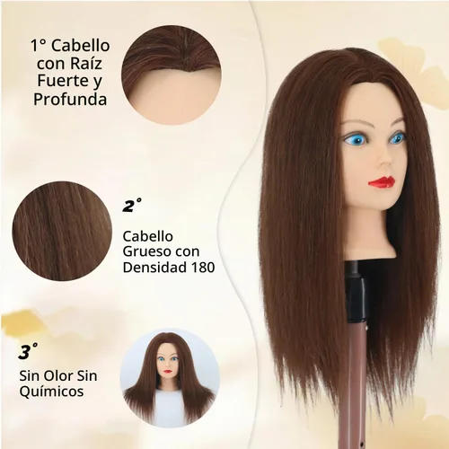 Vista 2 de Cabeza de maniquí Cabeza de muñeca de entrenamiento de cabello humano para Marrón