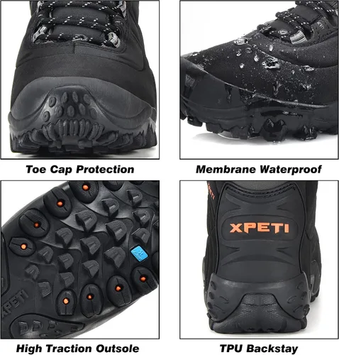 Vista 3 de XPETI Botas de senderismo para mujer Thermator Mid High Top impermeables para exteriores