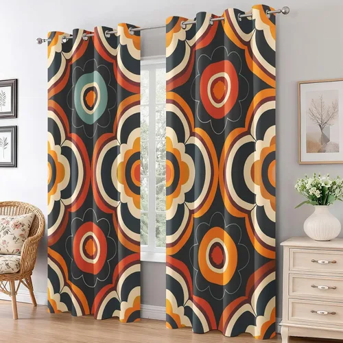 Vista 10 de Groovy Heart Curtains for Living Room 84 Inch Length, 60S 70S Retro Blackout Curtains Bedroom Decor, Hippie Orange Aesthetic Grommet Thermal Black