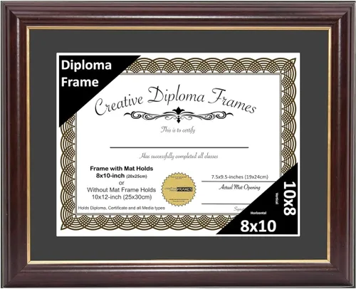 Vista 69 de Creative Picture Frames Marco para Diploma de Caoba con Borde Dorado de 12x16 pulgadas con Vidrio y Paspartú Negro y Colgadores de Pared Instalados