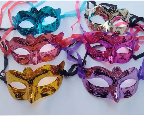 Vista 4 de Arlai Paquete de 12, máscaras de fiesta chapadas en oro brillante, accesorios de boda, máscaras de mascarada mardi gras Mezcla de 12 piezas