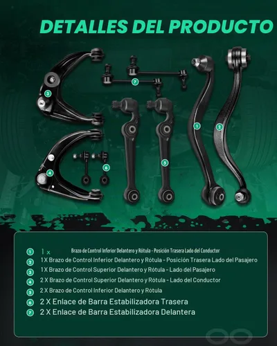 Vista 3 de SCITOO 10 piezas Kit de Suspensión Delantera Brazo de Control Inferior Brazo de Control Superior Enlace de Barra Antivuelco Compatible con Ford