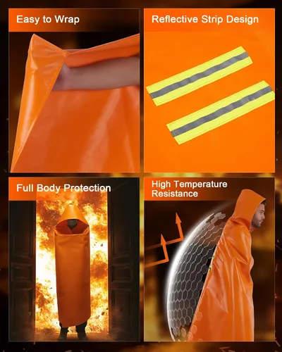 Vista 6 de kanhiro - Capa ignífuga de emergencia con capucha – kanhiro 1076°F Poncho de escape de incendios resistente al calor, capa extra grande
