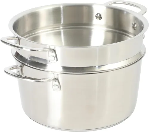 Vista 7 de Sur La Table Kitchen Essentials Chef's Deck - Horno holandés de acero inoxidable de 5.3 cuartos de galón con inserto de vapor y tapa de vidrio