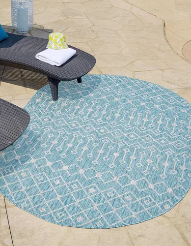 Vista 62 de Unique Loom Outdoor Trellis Collection - Alfombra de área con diseño de enrejado tribal (2 pies 2 pulgadas x 3 pies 1 pulgada, ovalada, azul/marfil)