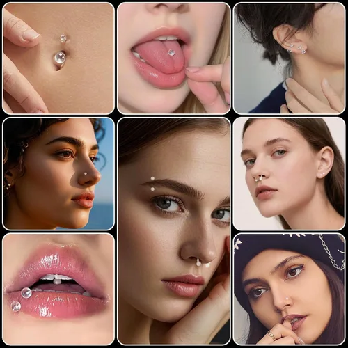 Vista 3 de Juego de 54 retenedores de piercing transparentes, de plástico transparente de varios calibradores, joyería corporal para nariz, orejas, labios