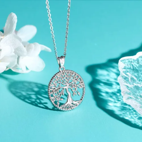 Vista 3 de Aniu Collar de plata para mujeres y niñas colgante de árbol de la vida familiar de plata de ley con caja de regalo de joyería fina cadena de 18