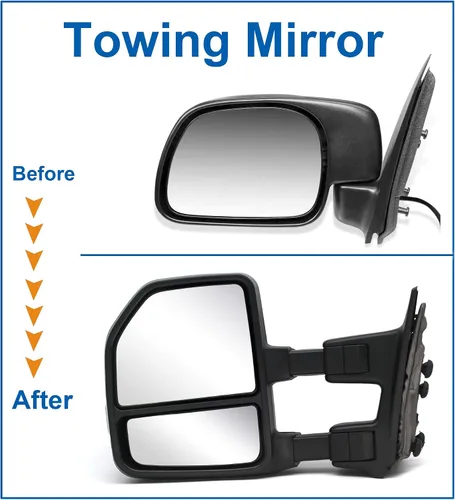 Vista 5 de JZSUPER [Estilo mejorado] Espejos de remolque aptos para camioneta Ford Super Duty F250 F350 F450 F-550 1999-2016, plegado manual, ajuste manual