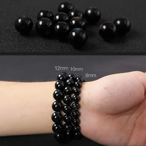 Vista 3 de L&C Feng Shui - Pulsera de riqueza de obsidiana negra Pulseras de cristal de obsidiana para mujeres y hombres, 0.315in, 0.394in, alivio natural