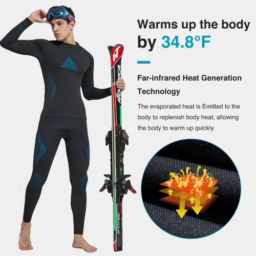 Vista 5 de UNIQUEBELLA Men's Thermal Underwear Sets Top & Long Johns Fleece Sweat Quick Drying Thermo Base Layer
