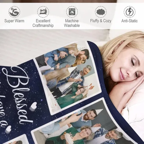 Vista 6 de HUGLAZY Regalos para nana - Manta personalizada con fotos, manta de fotos para abuela, abuela, manta de cumpleaños de nieta