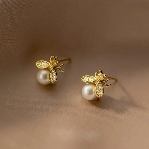Vista 5 de Reffeer Aretes de plata de ley 925 maciza para mujeres, adolescentes, abejas, aretes tipo dormilona
