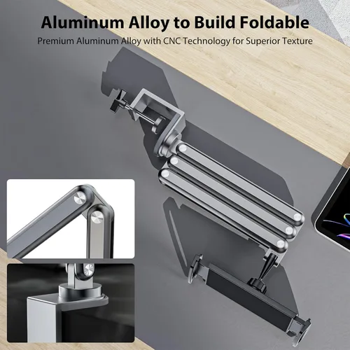 Vista 2 de KU XIU Soporte para Tablet de Escritorio, Soporte de Brazo Plegable de Aleación de Aluminio Compatible con iPad 10/9th, iPad 13/12.9/11" M3 M4 M5