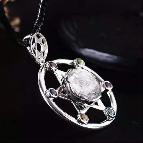 Vista 3 de Muko Gemstone - Colgante de meteorito de hierro natural con estrella de David (1.181in, AAAAAA)