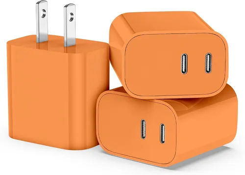 Vista 8 de Paquete de 3 bloques de cargador USB C, enchufe de pared rápido de 20 W de doble puerto (negro) Bloque USB C de carga rápida PD de 20 W