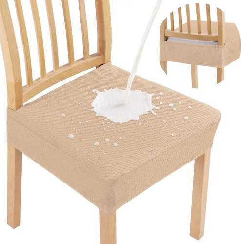 Vista 12 de Smiry Juego de 2 fundas de asiento impermeables para sillas de comedor, tela jacquard elástica, extraíble y lavable, fundas protectoras de asiento