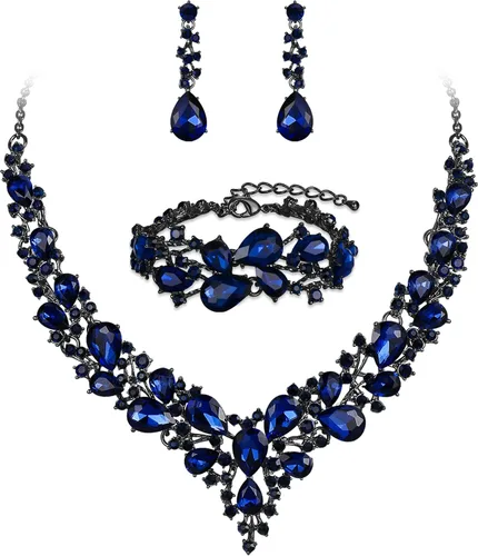 Vista 29 de BriLove - Juego de joyas de boda con cristales austriacos, collar, aretes y pulsera para mujer 01-Tono plateado transparente
