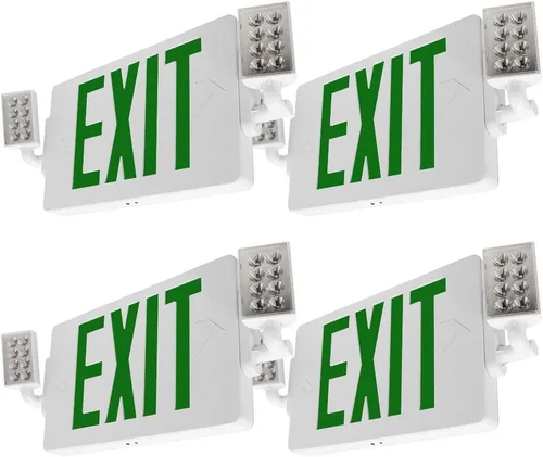 Vista 8 de LFI Lights Thin COMBO UL 924 Listed, LED verde, señal de salida con luces de emergencia, blanco, 120-277 VCA cableada con batería de respaldo, doble