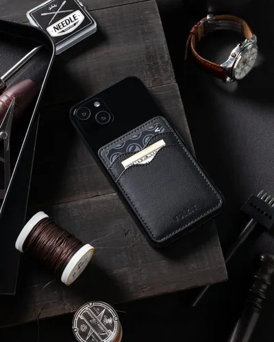 Vista 6 de VULKIT Soporte adhesivo para tarjetas Compatible con iPhone, cartera de cuero para teléfono celular, estuche para tarjetas de crédito, adhesivo