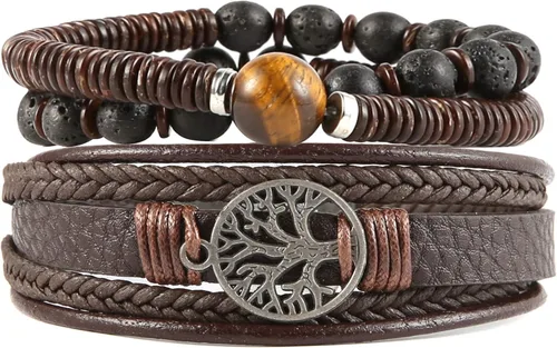 Vista 7 de HZMAN Pulseras de cuero genuino del árbol de la vida para hombres y mujeres (Classic Set)