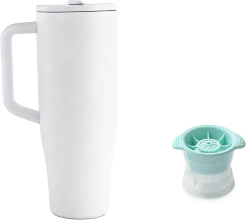 Vista 7 de Botella de agua de 40 onzas con asa, color morado, sexta generación, soporte para tazas compatible para viajes, vaso resistente a fugas