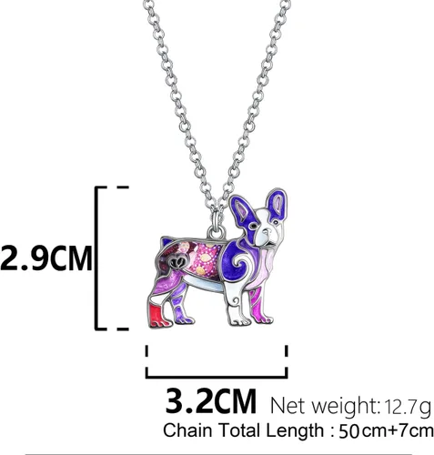 Vista 6 de BONSNY Collar de Bulldog Francés con diamantes de imitación esmaltados, diseño original para mujeres y niños